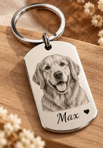Porte-clés personnalisé avec portrait gravé de chien